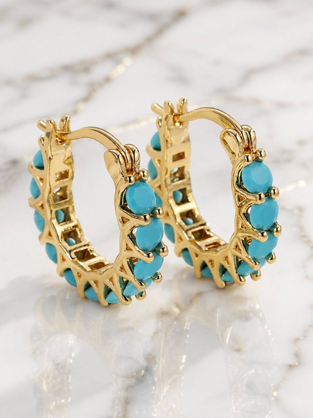 "Bacara" Turquoise Gold Hoop Earrings